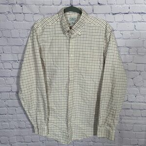 L.L.Bean Mens Wrinkle Resistant Plaid Button Down Cream Red 16-36 Cotton Casual